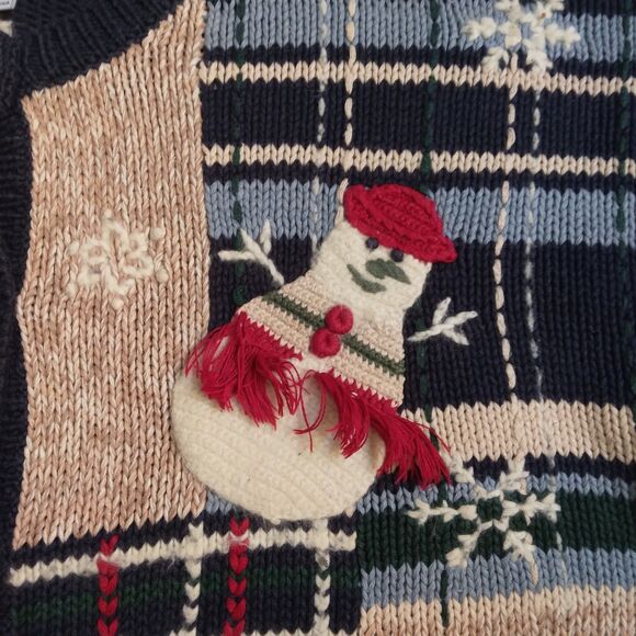 Vintage Nutcracker Christmas Holiday Party Cardigan Sweater Navy Snowmen Size L - Picture 6 of 15